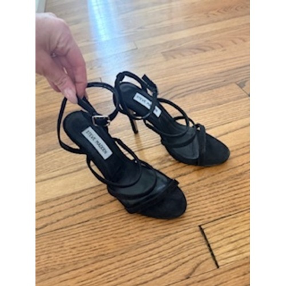 Steve Madden Strappy Heels Women Size 7 Black Good Ankle Strap Stiletto Sandals